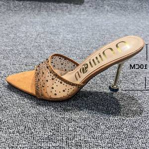 Mules à bout ouvert de créateur, sandales à talon en maille, pantoufles tendance, talons pour femmes Printemps-Été 2025 - Product Image 6