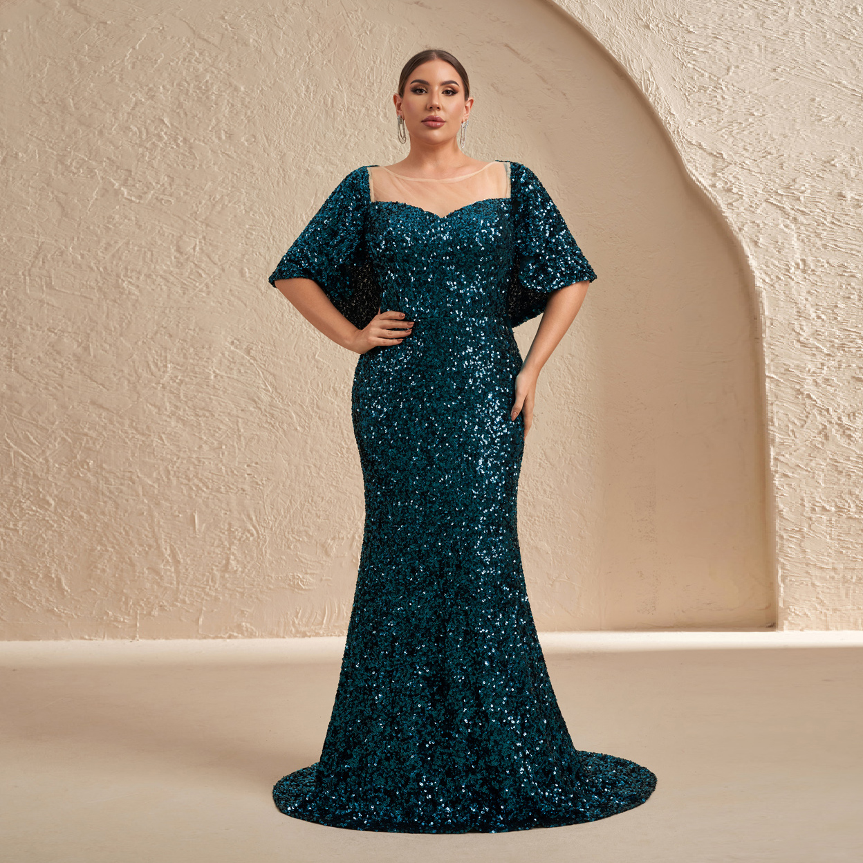 green emerald velvet dress Mari Sequin Dress *Plus – Lady Luck Boutique main image 0