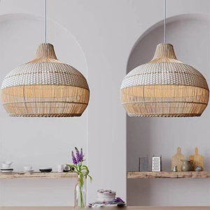 Lustre suspendu moderne en rotin pour hôtel - Product Image 3