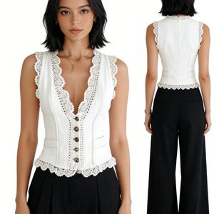 Débardeur en dentelle pour <span class=keywords><strong>femme</strong></span> - Gilet corset sans manches boutonné devant - Vêtements pour <span class=keywords><strong>femme</strong></span> Sehe Fashion - Product Image 5