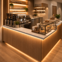 Solution clé en main pour café commercial, design intérieur 3D personnalisé, style minimaliste moderne, bois écologique, robuste, bar à café