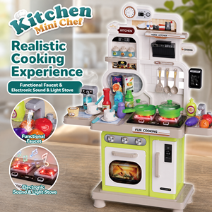 Ensemble de 53 pièces de jouets de cuisine pour enfants en gros, avec évier à eau réelle, cuisinière électronique avec lumière et son, ensemble cadeau Montessori STEM en ABS - Product Image 2