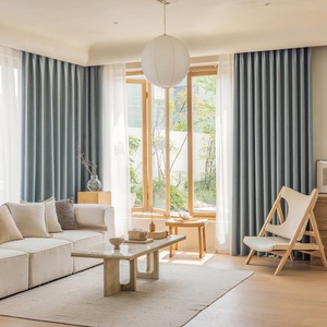 Rideaux en chenille bleu clair S-Wave, finition de qualité supérieure, toucher doux, occultation élevée, isolation thermique et texture exquise et délicate - Product Image 1