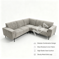 Canapé modulaire en forme de L moderne, canapé d'angle en tissu lin avec pieds en métal robustes