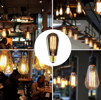 Lampe décorative vintage avec ampoules E26 ST64/ST21, alimentation CA et source de lumière à filament
