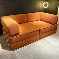 Set Sofa Modular Modern Mewah Berbahan Kain Beludru Bentuk L dengan Rangka Logam untuk Perabot Ruang Tamu