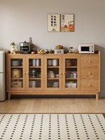 Buffet haut convertible en chêne massif écologique, moderne, avec portes vitrées et tiroirs, meuble autoportant pour la maison