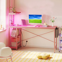 Table d'étude multifonctionnelle en bois pour bureau d'ordinateur avec cadre en acier et étagères
