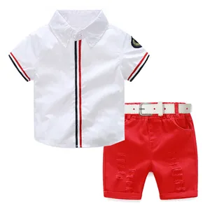 Hot Sale Summer White Shirt Rote Hose mit Gürtel Anzug Kleidung für Kid Boy Dress Sets