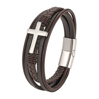 Bracelet croisé multi-couches XILIANGFEIZI en acier inoxydable 316L, corde en cuir tressée, accessoire de mode pour homme