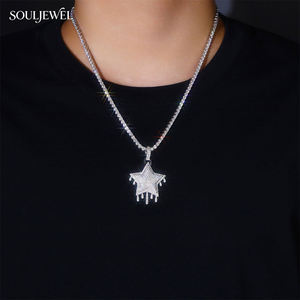 จี้เพชรโมอิสซาไนต์ทรงหยดน้ำ Souljewel สี D ระดับความสะอาด VVS1 เงินแท้ 925 รูปดาวห้าแฉก สไตล์ฮิปฮอป เครื่องประดับหรูหรา ประดับเพชร GRA - Product Image 2