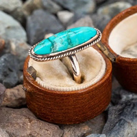 Bagues ovales en turquoise de style bohème, bijoux western pour homme et femme, bagues ovales en turquoise, taille 5 à 13