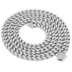 Personalized Hip Hop Men's Cuban <b>Chain</b> Stainless Steel Silver Necklace Buckle Micro Set Zircon Cuban Link - Product Image 6