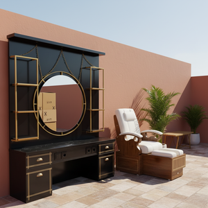 Luxury Modern Wood Mirror Salon Commercial Barber <b>Unit</b> with Pedicure Chair <b>for</b> Outdoor Use Made in Turkey - Product Image 3