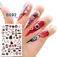 Autocollants pour ongles brillants qui brillent dans le noir pour Halloween, imperméables, avec des motifs d'art fantôme, de crâne, d'araignée, rouges et noirs pour manucures