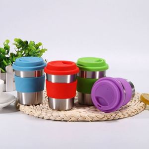 Vente en gros de tasses en acier inoxydable avec couvercle en silicone, tasse à café portable pour l'extérieur - Product Image 1