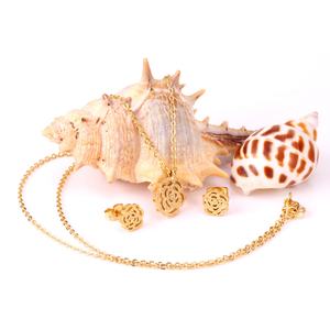 Parures de bijoux de luxe pour femmes, colliers et boucles d'oreilles en acier inoxydable avec pendentif fleur rose, parures de bijoux tendance - Product Image 4