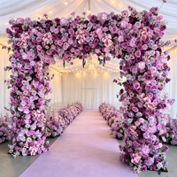 Arche florale carrée de 8 pieds en soie, arche de mariage en forme de lune, cadre de toile de fond florale artificielle pour cérémonies de mariage, fêtes et événements