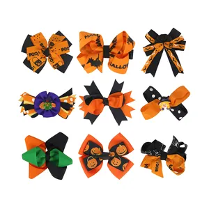 Midi New Fashion Cartoon Halloween Girls Decoration Hair Clips Cute Grosgrain Ribbon Bow Knot Barrettes Accessories hairpin