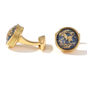 Boutons de manchette haut de gamme en métal, motif coloré de luxe, ronds, dorés, en alliage, pour chemise - Product Image 6