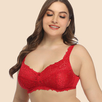 Tallas grandes Figura completa Cobertura completa Copa completa Sujetador grande Copa grande Tamaño grande Sujetador de encaje rojo grande para mujer gorda