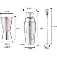 Ensemble de shaker à cocktails rotatif 4 pièces en acier inoxydable avec doseur, passoire et cuillère de bar pour bar à domicile et Whisky Sour