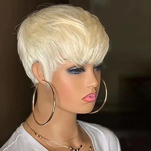 Perruques blond platine coupe pixie, perruques à fermeture frontale <span class=keywords><strong>en</strong></span> dentelle 13x4, pré-épilées, <span class=keywords><strong>en</strong></span> cheveux humains vierges brésiliens bruts, sans colle, pour femme - Product Image 3