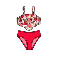 Nuevo Conjunto de Dos Piezas de Traje de Baño para Niñas Pequeñas con Top con Volantes y Pantalones Cortos de Bikini, Ropa para Niños, Patrones Personalizados, Trajes de Baño al por Mayor
