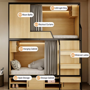 Lits superposés en bois personnalisables, <span class=keywords><strong>lit</strong></span> compact pour hôtel capsule, cadre de <span class=keywords><strong>lit</strong></span> d'hôtel commercial, <span class=keywords><strong>lit</strong></span> superposé en métal avec rangement - Product Image 2