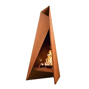 Freestanding 120cm Modern Outdoor Fireplace Geometric Corten Steel Chimenea