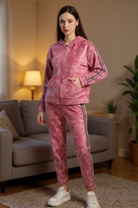 Tuta da donna in peluche, vestibilità regolare, con cappuccio, cerniera intera, colore tinta unita, in peluche, invernale, casual, taglie forti, con dettagli laterali - Product Image 2