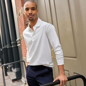 Camisa Polo de Manga Larga para Hombre FOXA, de Algodón Supima, con Botones, Antiarrugas, Tejido Piqué - Product Image 3