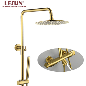 LESUN Mixer Pancuran Termostatik, Mixer Mandi Termostatik Tersembunyi Mewah Modern, Kepala Pancuran Kamar Mandi Emas Disikat dengan Set Keran Tangan