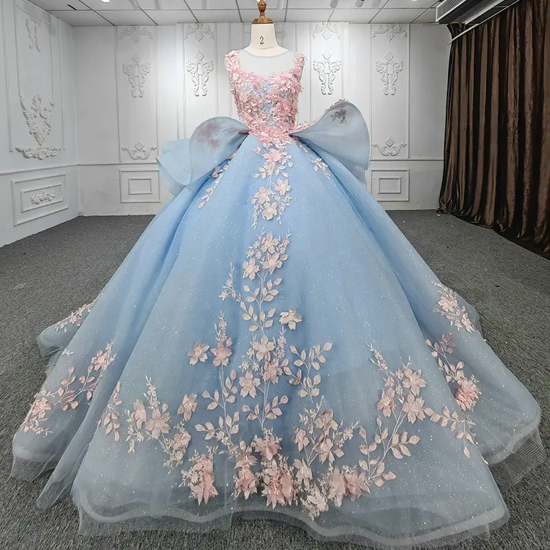 Jancember DY9510 Elegant Sleeveless O-neck Flower Ball Gown Formal Evening Dress
