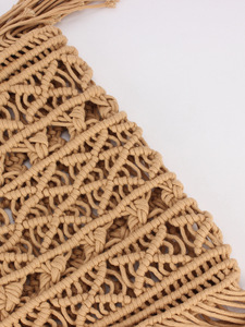 New Handmade Cotton Fabric Woven Tassel <b>Square</b> Drawstring Closure Bag Two Daily Leisure Work Seaside Vacation Tanjing - Product Image 4