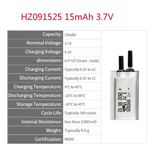 Baterai Lithium Polymer Ultra Tipis 3.7V 15mAh Isi Ulang 091525 Kartu Pintar RFID Tag Perangkat Elektronik yang Dapat Dipakai Proyek Elektronik - Product Image 4