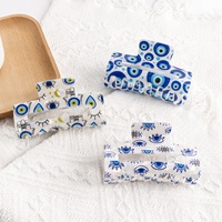 Pince à cheveux en PVC style requin personnalisée, motif œil de diable bleu, pour femmes et filles, accessoire capillaire tendance