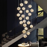 Lustre long en verre et fer avec LED argentées Gypsophila, AC 220V, pour escalier, lumière rotative duplex, style moderne minimaliste nordique
