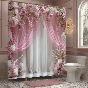 Série Saint-Valentin, motif <span class=keywords><strong>de</strong></span> roses roses, <span class=keywords><strong>tissu</strong></span> polyester imperméable, imprimé en 3D, <span class=keywords><strong>rideau</strong></span> <span class=keywords><strong>de</strong></span> <span class=keywords><strong>douche</strong></span> moderne, comprend 12 crochets en <span class=keywords><strong>plastique</strong></span> - Product Image 5