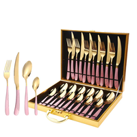 Ensemble de Couverts Étoile Diamant 24 Pièces Moderne Transfrontalier Doré en Coffret Bois, Couverts en Acier Inoxydable Comprenant Quatre Pièces Principales Couteau Fourchette