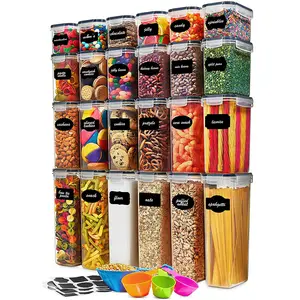 Easy Open Container Set 24 PC Kitchen Pantry Organization BPA Free Plastic Canisters With Durable Lids Ideal For Cereal