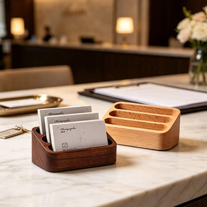 Tarjetero de Madera con 3 Compartimentos, Organizador de Tarjetas de Visita de Madera Maciza para Mostrador y Mesa de Oficina - Product Image 5