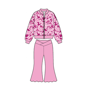Ensemble de survêtement personnalisé pour filles, 2 pièces, imprimé camouflage, veste à fermeture éclair à manches longues, pantalon, tenue de sport respirante - Product Image 2