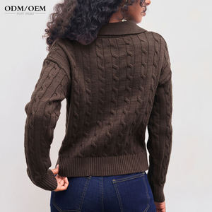 Suéter de Punto Personalizado de Manga Larga para Mujer, Estilo Primavera, Cuello Camisero, Hombros Caídos, Logotipo Bordado - Product Image 2