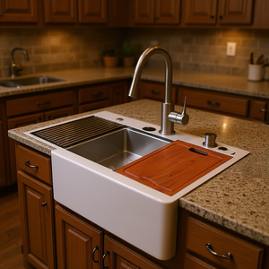 Évier de cuisine en acier inoxydable style ferme 33x22x10 pouces à montage sur le dessus avec façade à tablier, cuve unique, style campagnard - Product Image 2