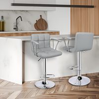 Ensemble de 2 tabourets de bar modernes en cuir PU gris clair, rembourrés et épais, avec accoudoirs, réglables et pivotants, avec dossier