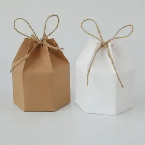 Yaratıcı küçük Kraft kağıt şeker hediye kutuları fenerler altıgen şekli düğün noel hediye ambalajı kutuları