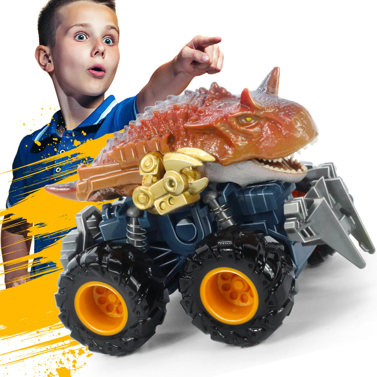 Çocuklar için dinozor oyuncaklar arabalar sürtünme Powered 1 paket itme ve gitmek araba salıncak atalet Off Road aracı canavar kamyon oyuncak doğum günü