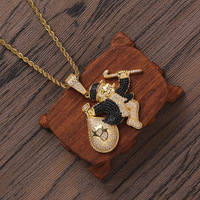 Collier pendentif personnalisé en laiton avec motif clown, sac à dollars et béquilles, incrusté de zircon