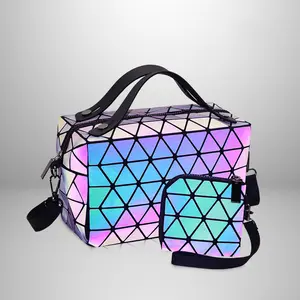 Комплект из 2 предметов, Женская мини-сумка с высокой светоотражающей лазерной гравировкой, большая клетчатая сумка с ремешком на плечо